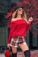 Red Plaid къс панталон с колан - Изображение 5