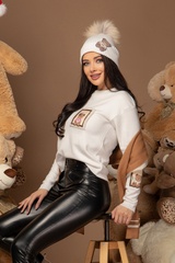 Alessa Bear Шапка От Плетиво С Естествено Пухче - Ecru - Изображение 8