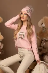 Alessa Bear Шапка От Плетиво С Естествено Пухче - Pink - Изображение 9