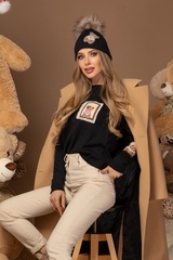 Alessa Bear Шапка От Плетиво С Естествено Пухче - Black - Изображение 8