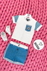 Alessa Mini Denim T-Shirt - Екрю - Изображение 4