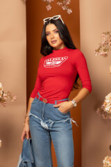 Stylish Everyday Блуза С 3/4 Ръкав - Red - Изображение 6