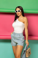Sexy Choice Топ с едно рамо - екрю - Изображение 10